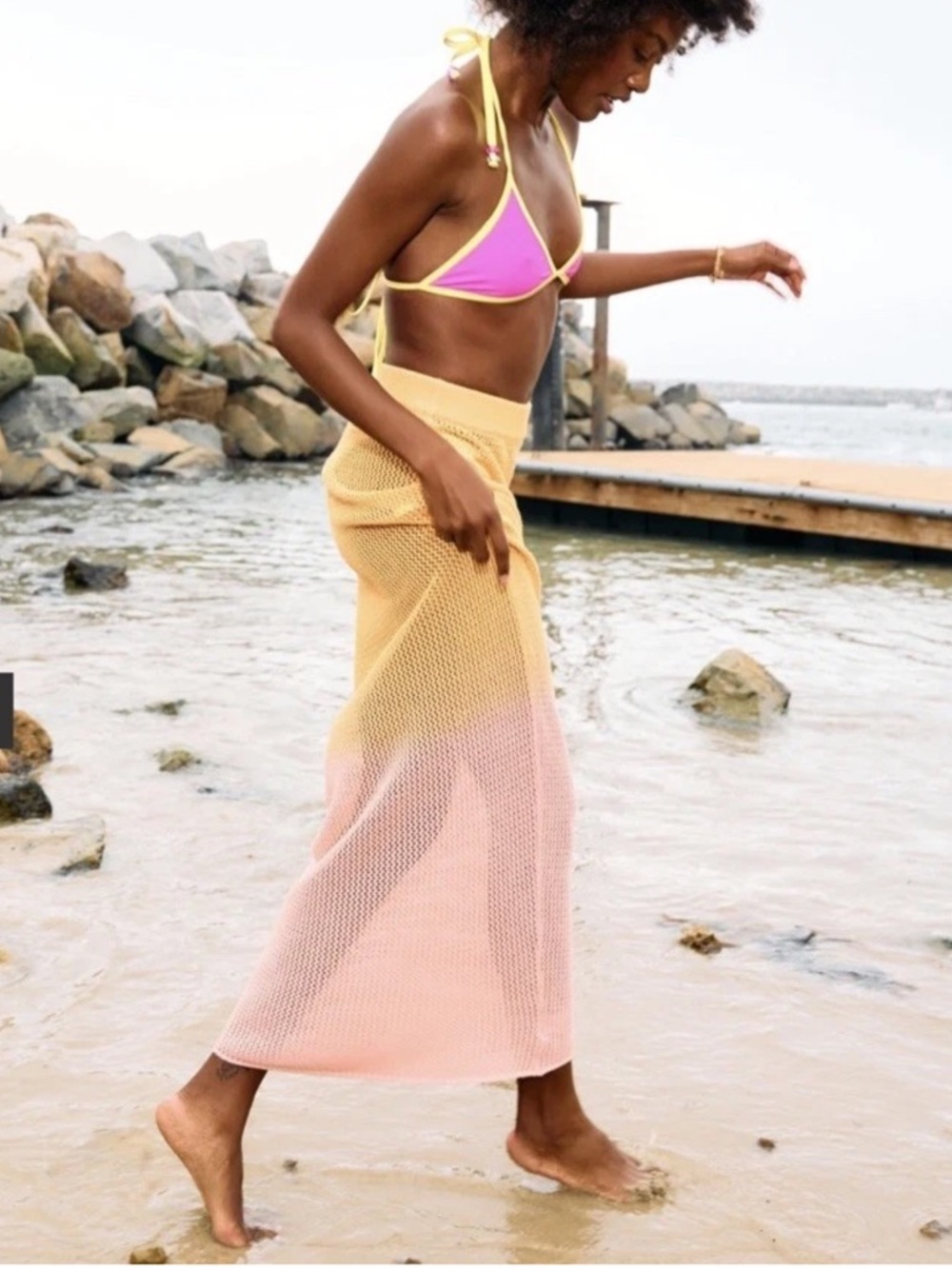 Spiritual Gangster Carmen Crochet Maxi Skirt Ombre Pink Orange Large